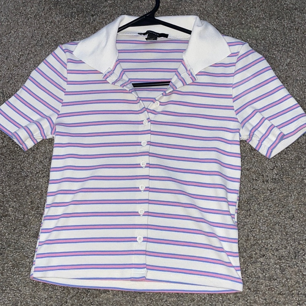 Pink and blue stripped shirt with collar